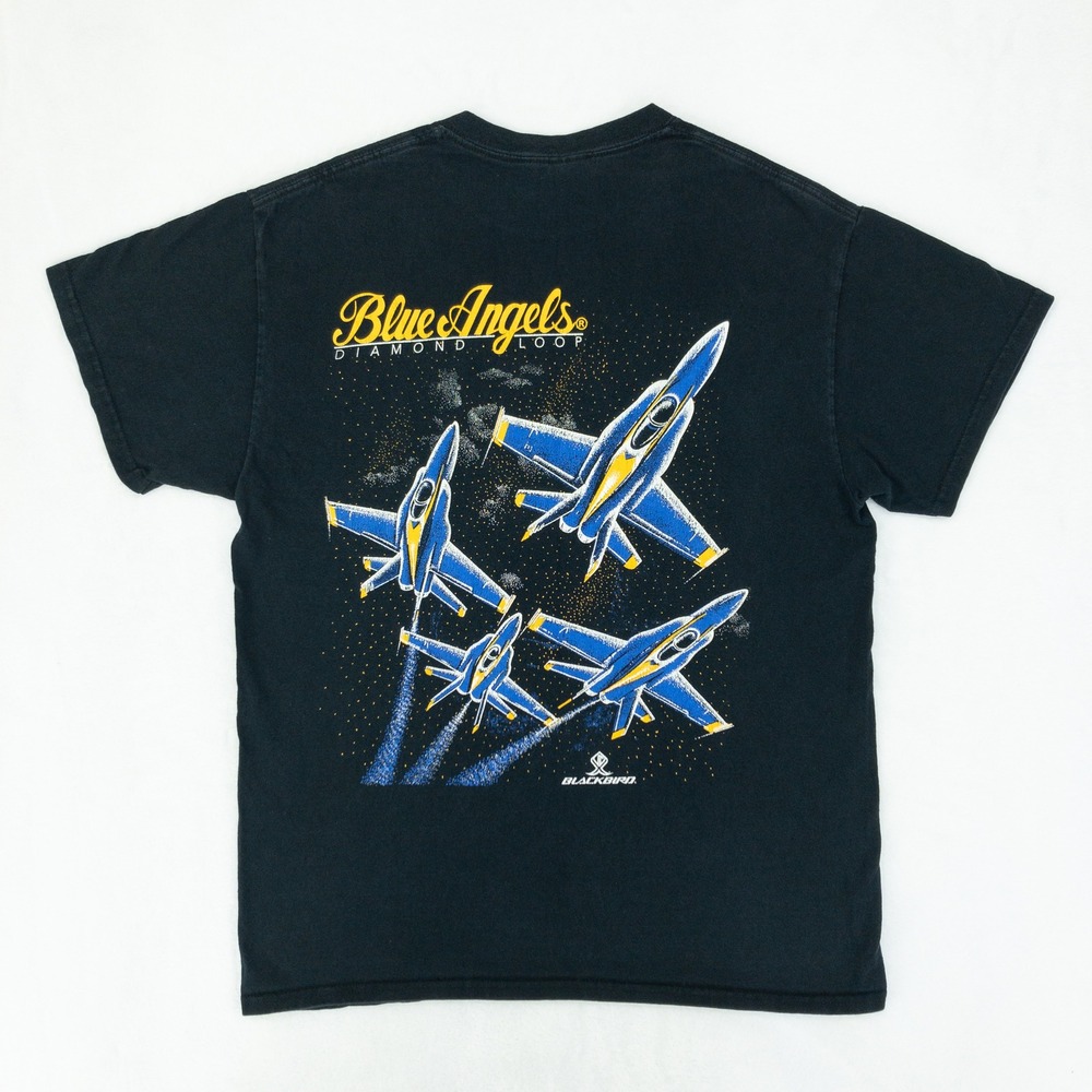 Blue Angels Tee Shirt Mens Medium Black Graphic Pilot Jet Gildan Double Loop - Picture 6 of 12